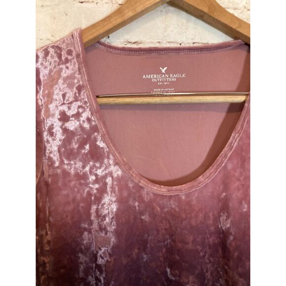 American Eagle Top Womens Large Velvet Pink Purple Ombre Stretch Shimmer - Picture 5 of 13
